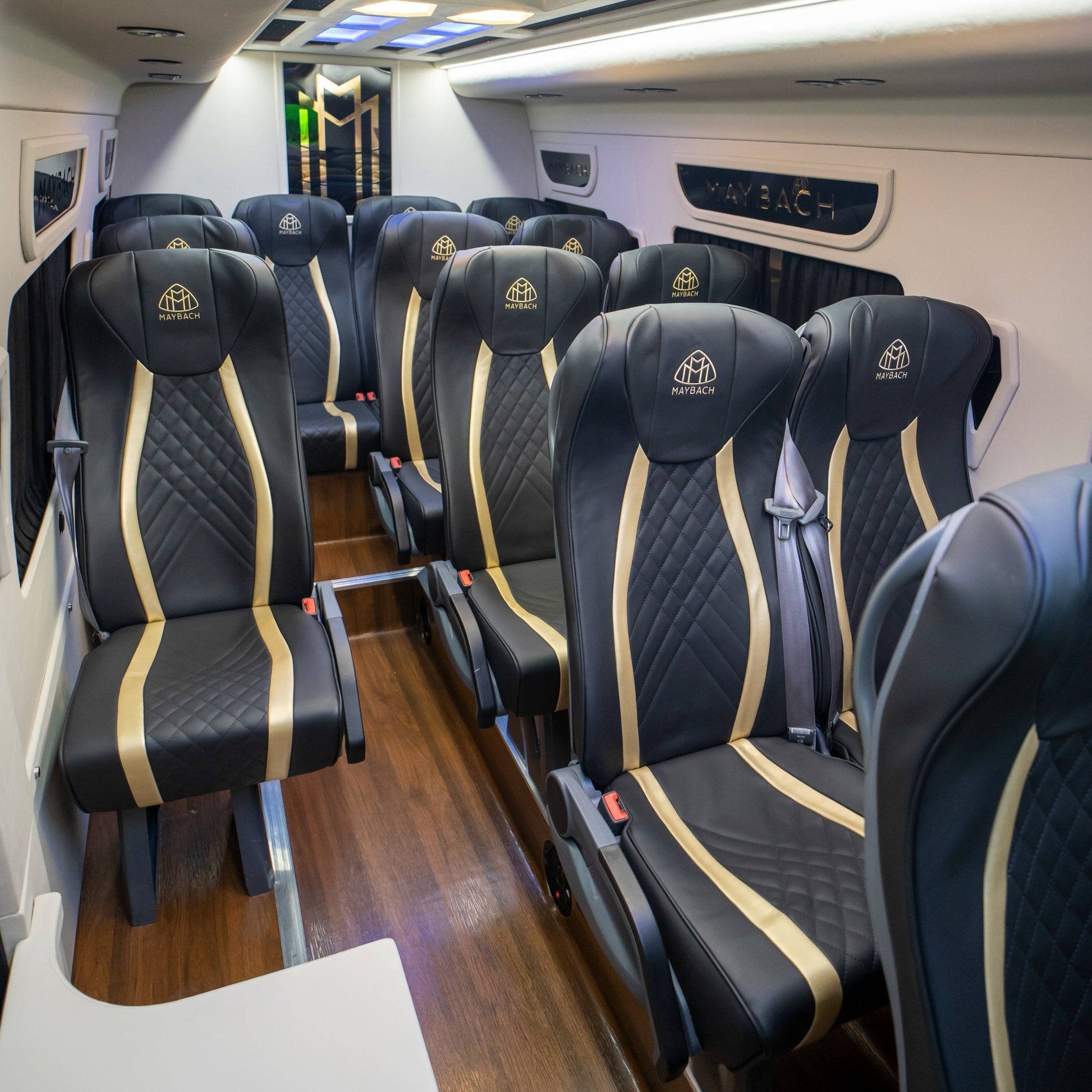 Interior with ambient LED lights in Maybach Sprinter 14 van