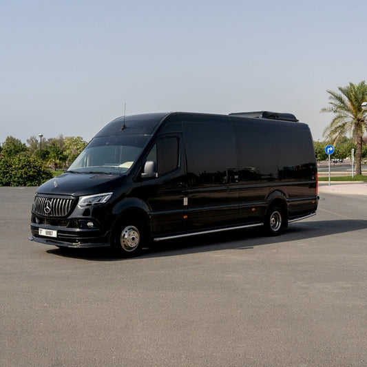 Front view of Maybach Sprinter 16-seater luxury van in Dubai
