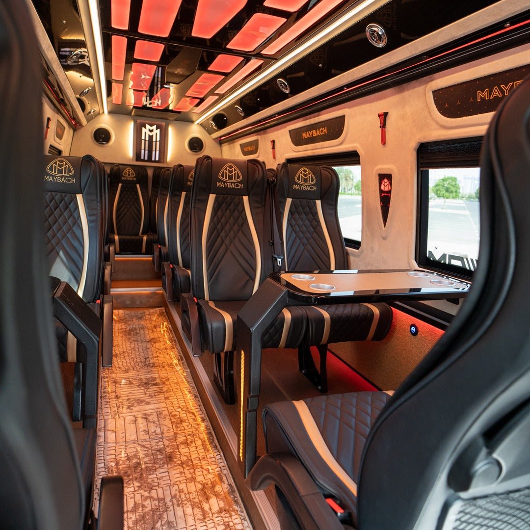 maybach sprinter 16 seater dining interior view