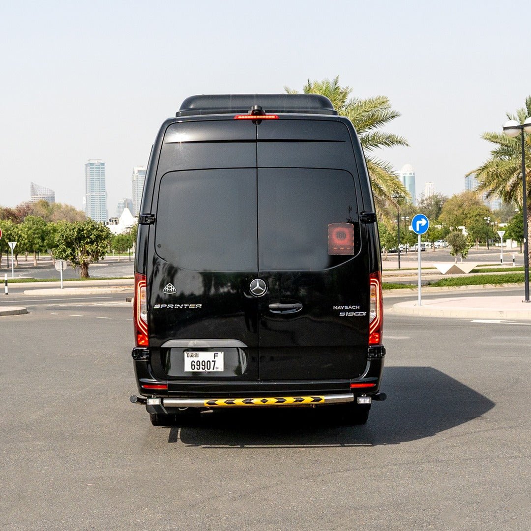 Maybach Sprinter 16 seater rear view for VIP pickup in Dubai