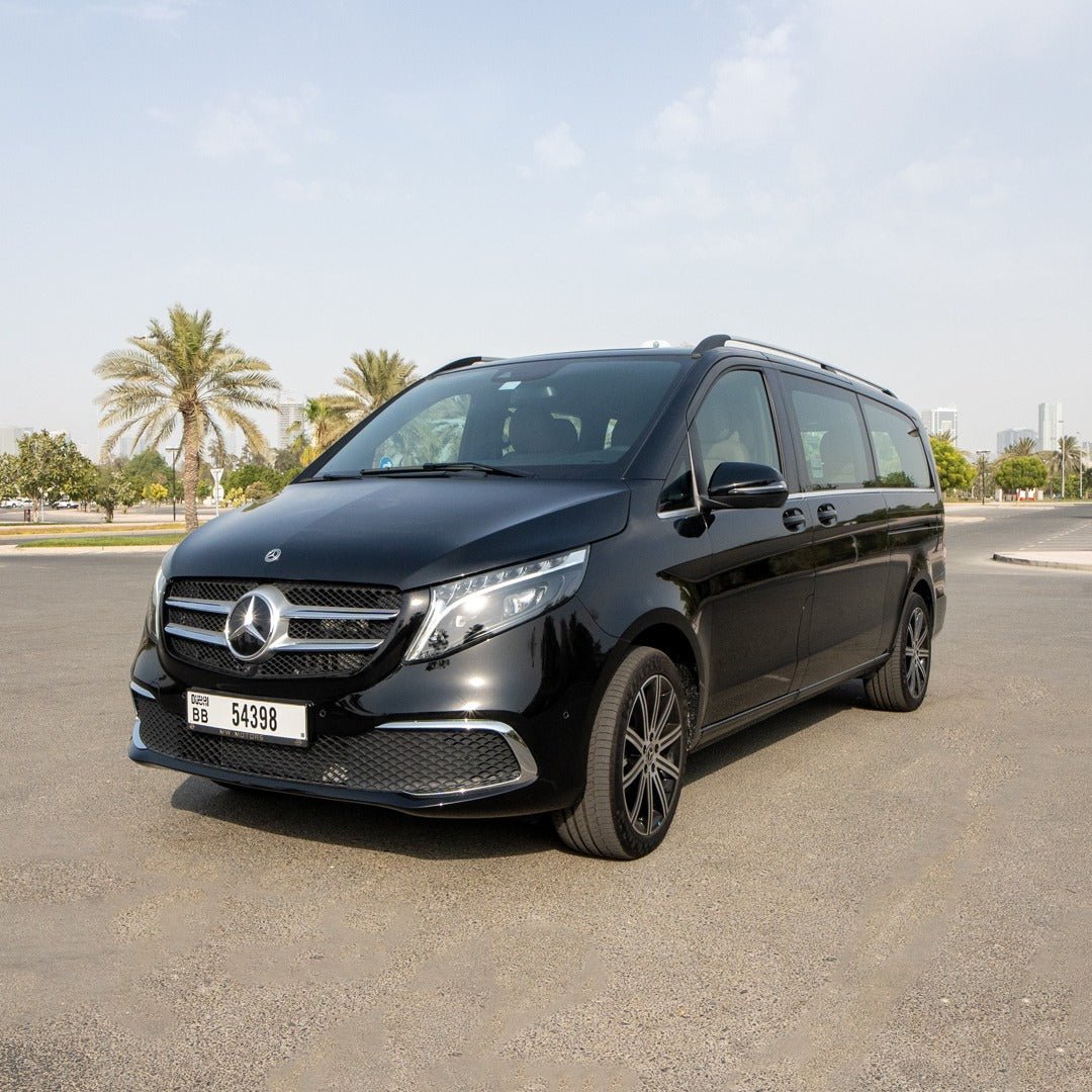 Front view of V250 Elite Mercedes V-Class chauffeur van in Dubai