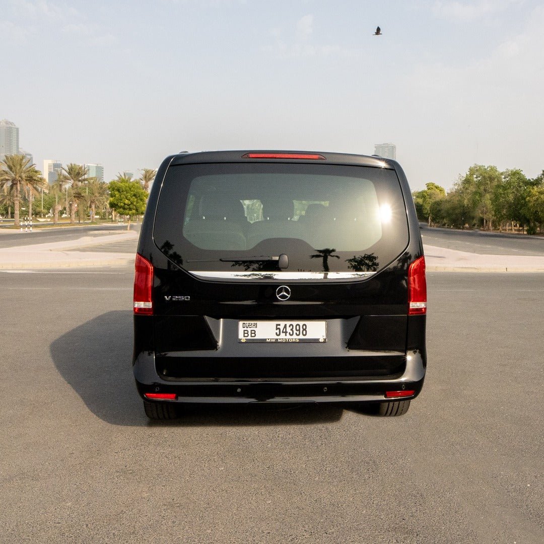 Rear View V250 Elite waiting at Dubai airport terminal for VIP pickup