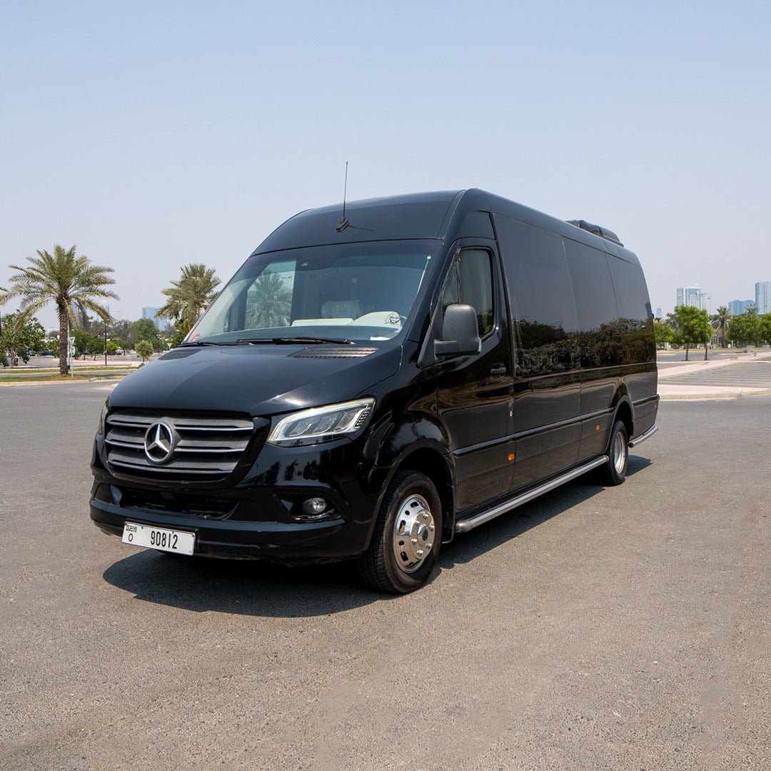 Front view of VIP Sprinter 16 seater van in Dubai