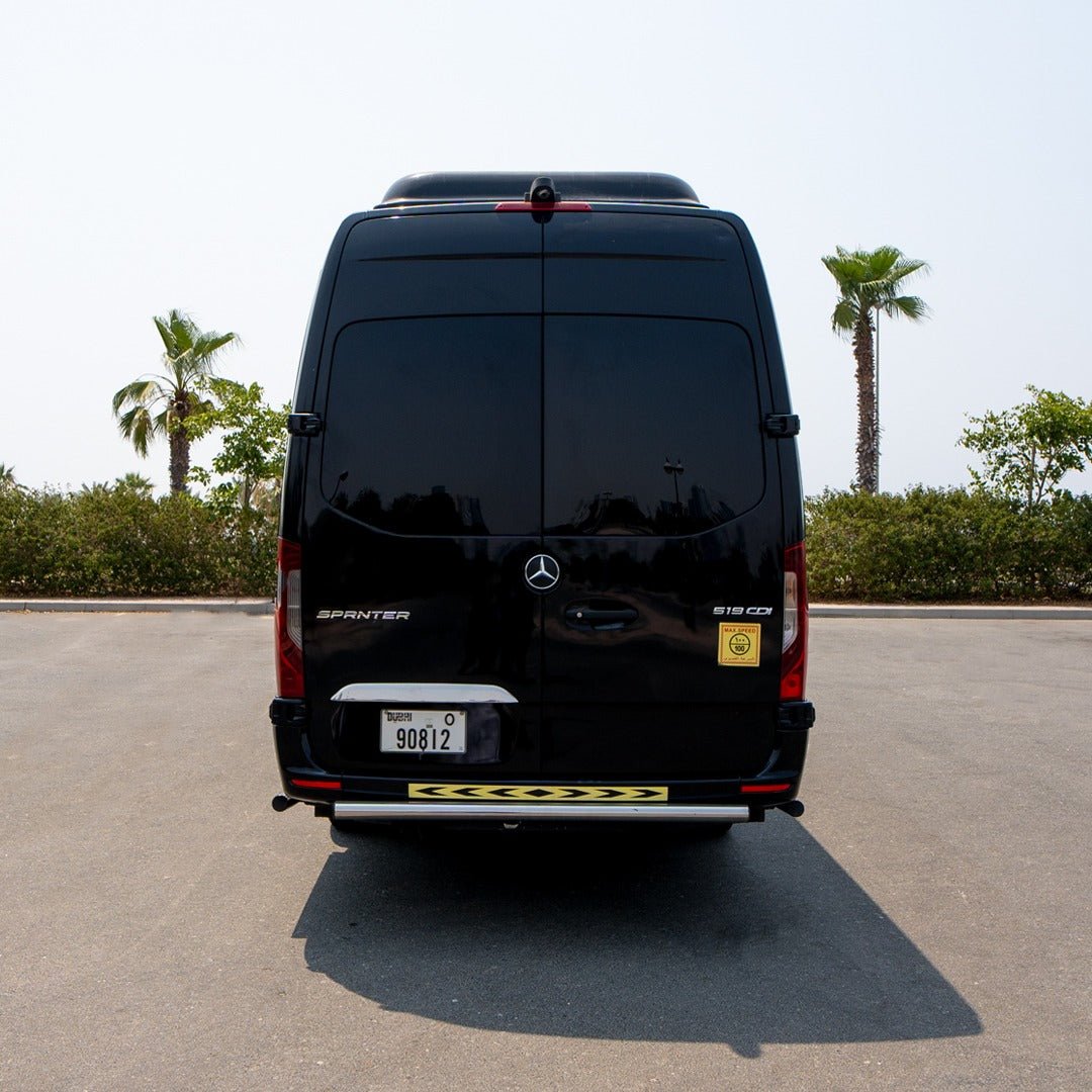 VIP Sprinter 16 seater van parked for hotel pickup in Dubai