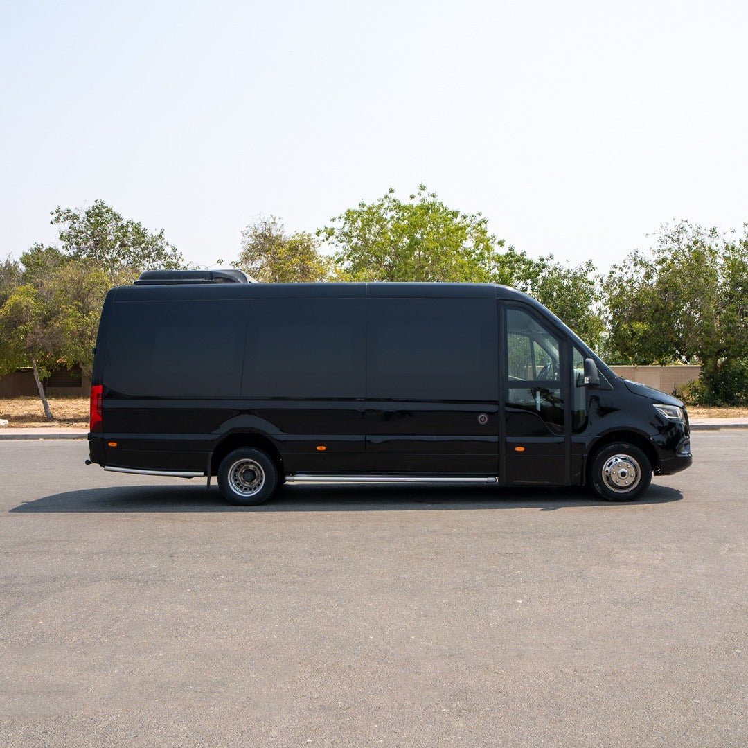 Side profile of VIP Sprinter 16 seater luxury van