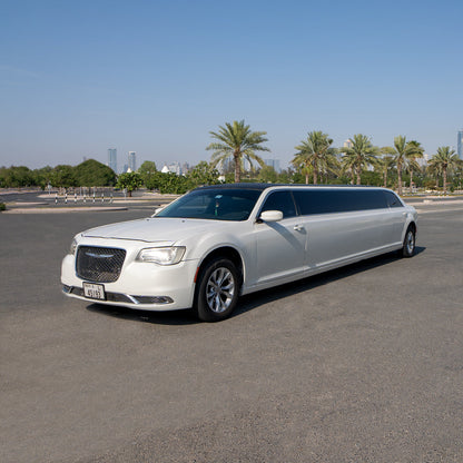 Chrysler White stretch limousine with chauffeur in Dubai