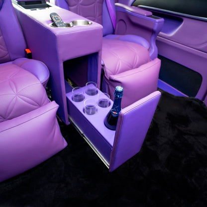 Premium interior of Maybach Lavender Edition van for weddings and VIPs