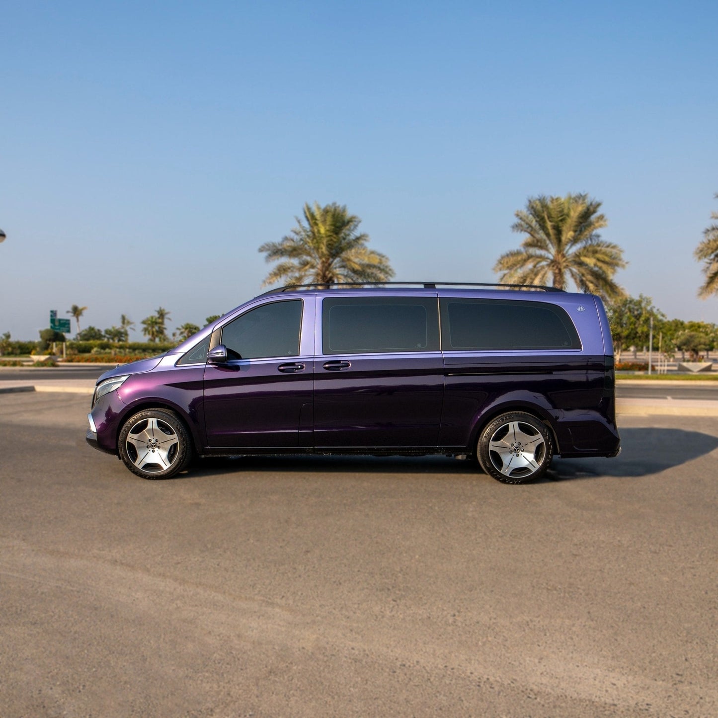 Side profile of Mercedes V-Class Lavender Edition for wedding or VIP travel