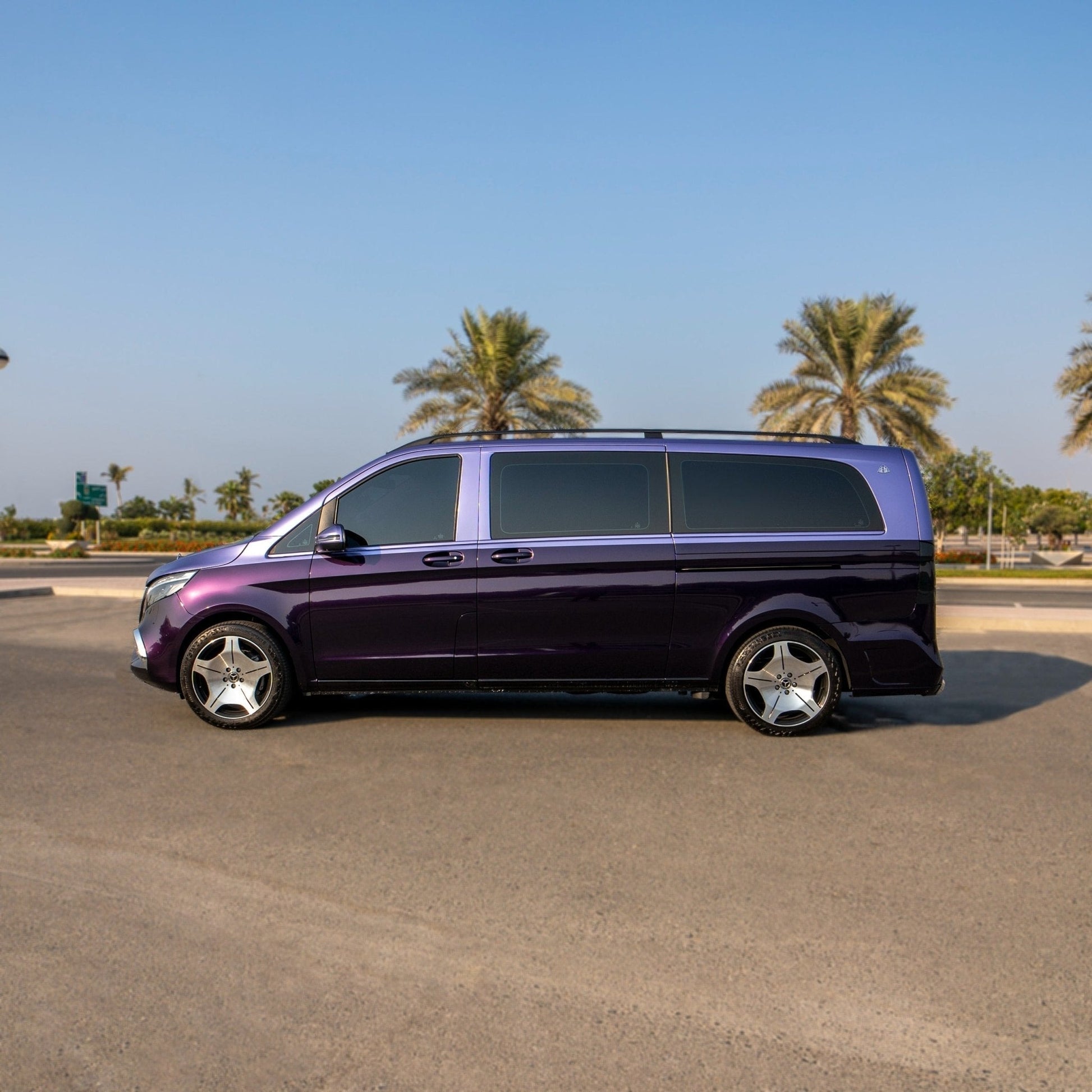 Side profile of Mercedes V-Class Lavender Edition for wedding or VIP travel