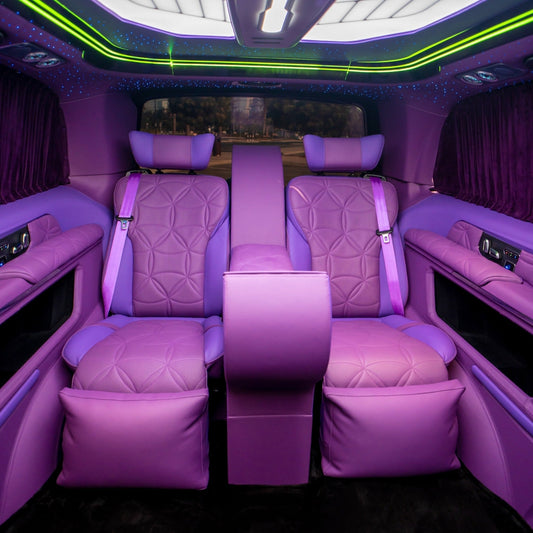 Leather VIP seats inside Maybach Lavender Edition V-Class van
