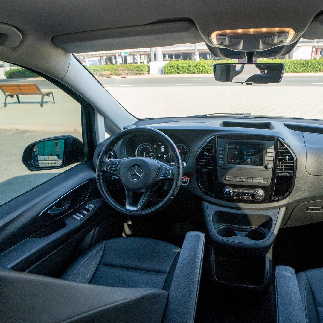 Modern Dashboard of Mercedes Vito Black V-Class with Chauffeur in Dubai