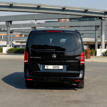 Stylish Interior of Mercedes Vito Black V-Class for Chauffeur Service in Dubai