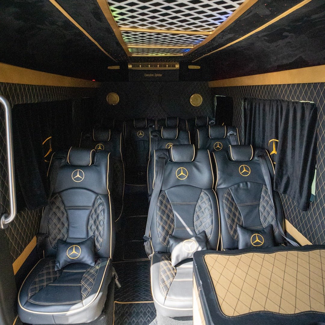 Leather captain seats in Premium Sprinter 12-seater Mercedes van