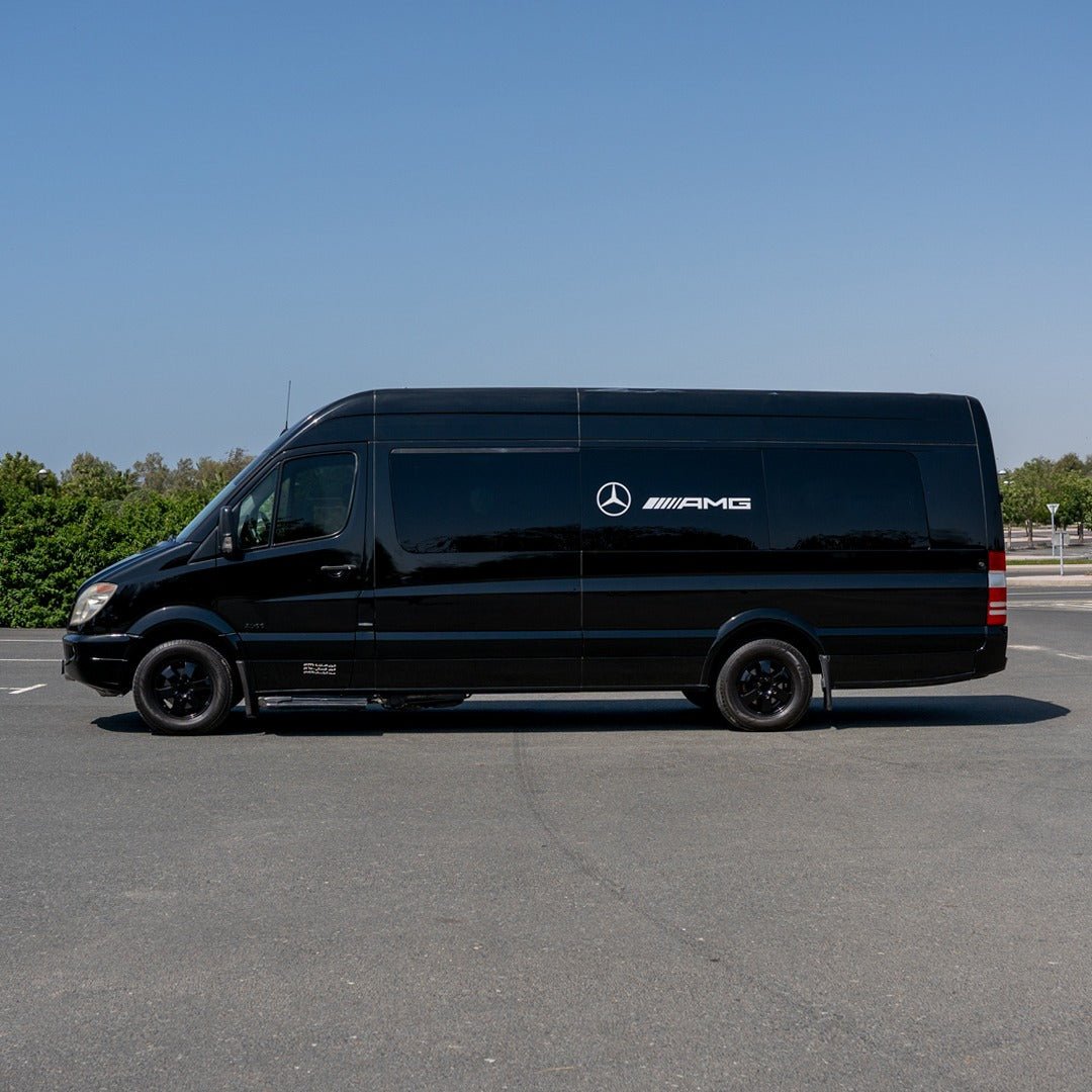 Side angle of Mercedes Premium Sprinter 12 van for VIP transfer