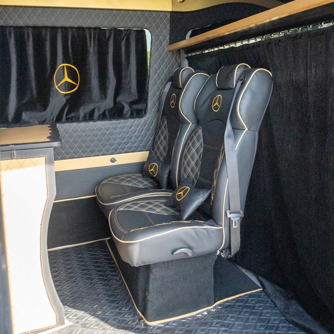 Spacious luxury interior view of 12-seater Premium Sprinter van in Dubai