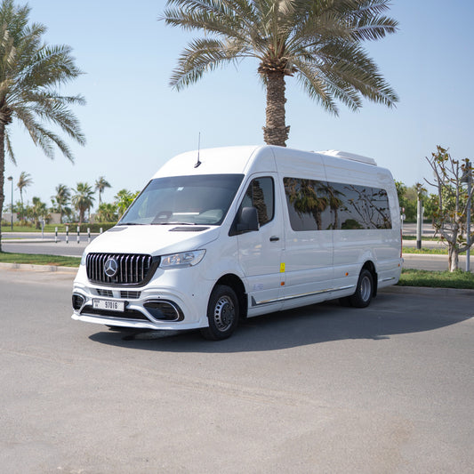 Front view of Royal Sprinter 9-seater luxury van in Dubai