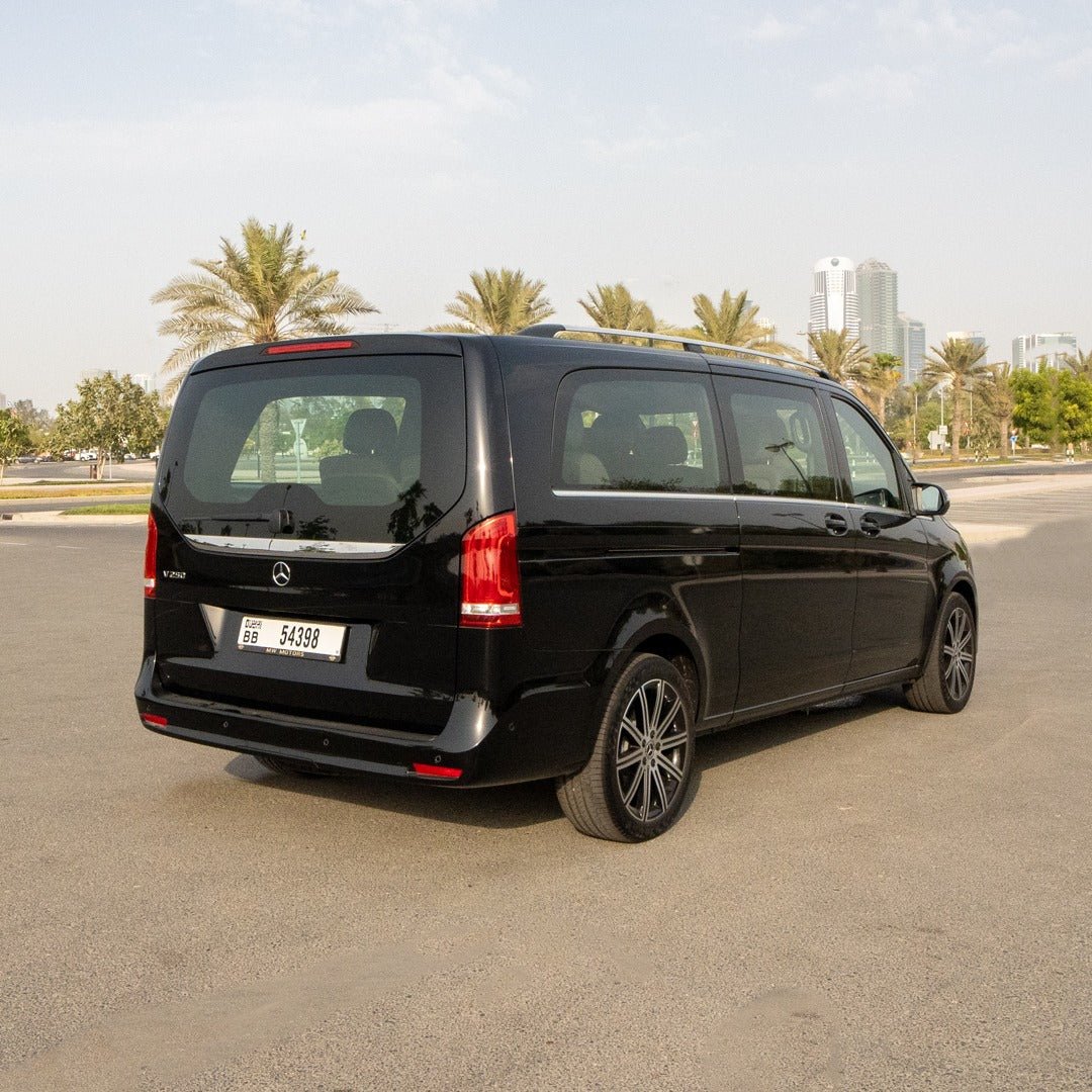 V250 Elite Mercedes V-Class parked at luxury hotel entrance in Dubai