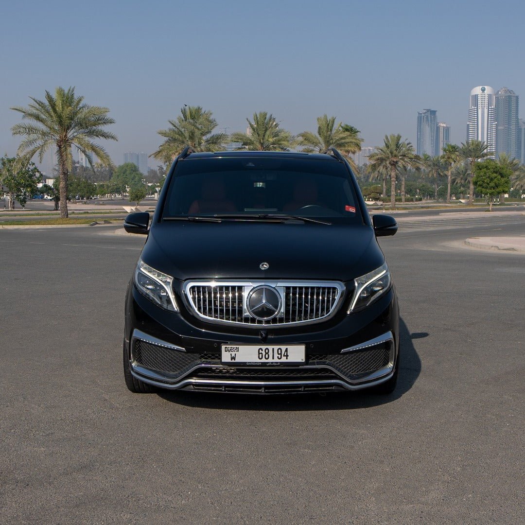 Straight front view V-Class Imperial parked at luxury hotel for elite guest arrival