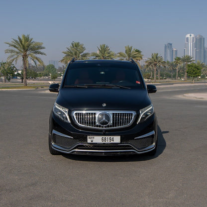 Straight front view V-Class Imperial parked at luxury hotel for elite guest arrival
