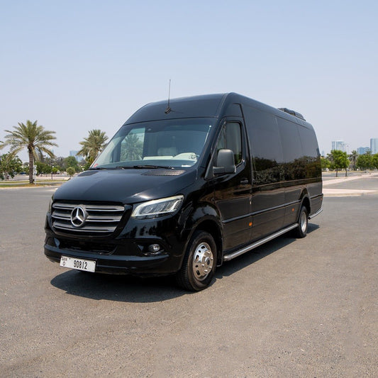 Front view of VIP Sprinter 16 seater van in Dubai