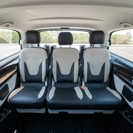 Leather seat layout inside Mercedes Vito Executive van for VIP travel